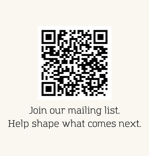 Text reads: Join our mailing list. Help shape what comes next. A large QR code linking to the MAD Community email sign up is centered